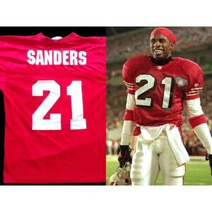 Deion SANDERS #21 1994 San Francisco 49ers Niners APEX jersey L red NFL vintage